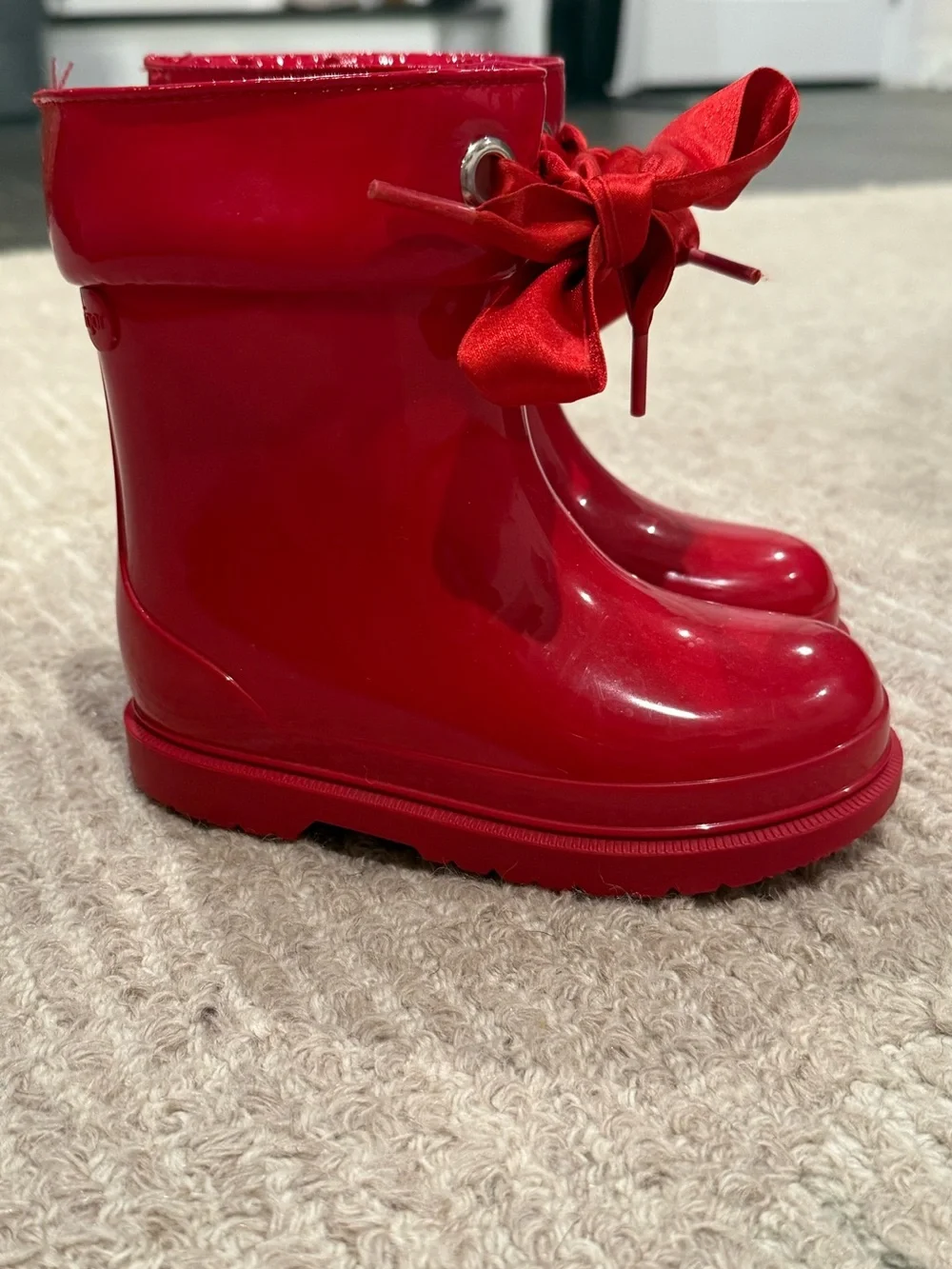 Igor Red Glossy Rain Boots with Ribbon Detail